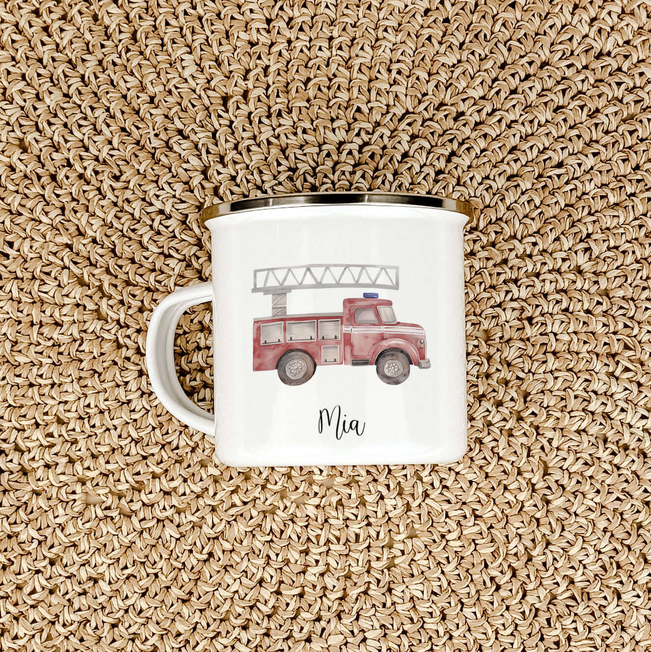 Personalisiertes Kinder-Tasse Mit Feuerwehrauto-Motiv – Kunststoff, 320 Ml, Mit Namen Bedruckt