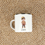 Emaille Tasse Bauarbeiter-famprints-Emaille Tasse-Die Emaille Tasse Bauarbeiter ist das perfekte Geschenk für Kinder zur Einschulung, Taufe, Ostern und mehr. Personalisiert mit Namen und bedruckt mit einem Bauarbeiter in Aquarell Optik, überzeugt die Tass