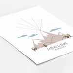 Fingerabdruck Bild 'Berge'-famprints-Personalisiertes Poster-Auf dem Fingerabdruck Bild 'Berge' befindet sich eine große Berglandschaft, wahlweise in den Farbvarianten Polish Grey, Pale Rose oder Fog Green. Am Fuß des Berges befinden sich einige kleine Bä