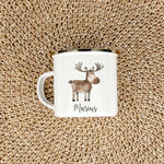 Emaille Tasse Elch-famprints-Emaille Tasse-Entdecke die zauberhafte Emaille Tasse Elch – das perfekte Geschenk für kleine Tier Liebhaber! Diese liebevoll personalisierte Tasse mit dem Namen deines Kindes und einem süßen Elch in Aquarell-Optik verleiht jed
