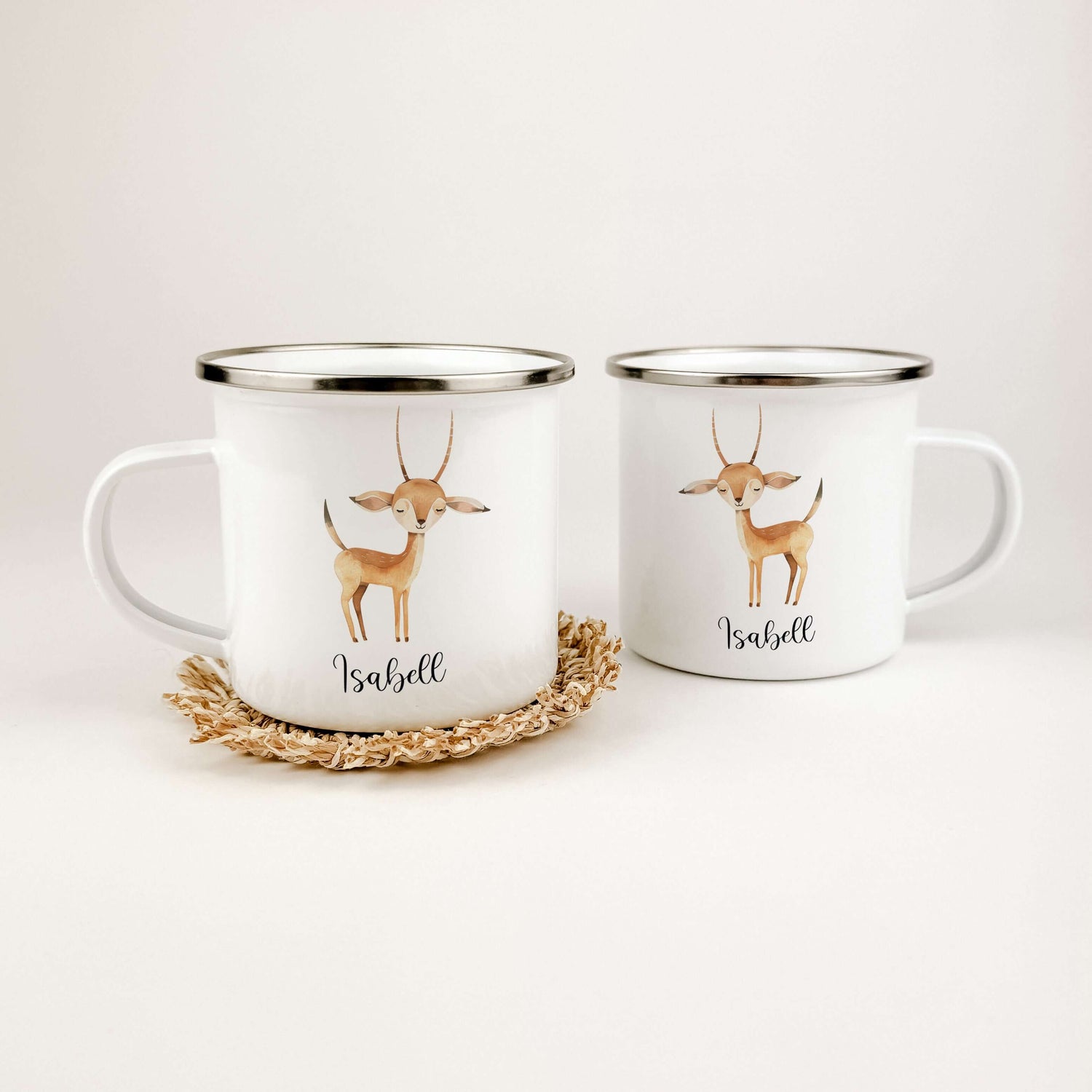 Emaille Tasse Gazelle-famprints-Emaille Tasse-Entdecke die bezaubernde Emaille Tasse Gazelle, die nicht nur praktisch, sondern auch ein wahrer Hingucker ist! Mit dieser personalisierten Tasse bringst du Freude in den Alltag deines Kindes und schaffst unve