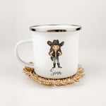 Emaille Tasse Cowgirl-famprints-Emaille Tasse-Entdecke die zauberhafte Emaille Tasse Cowgirl – ein einzigartiges Geschenk, das jedem Kinderherz Freude bereitet! Mit der Möglichkeit, die Tasse mit einem Namen zu personalisieren, wird jedes Getränk zu etwas