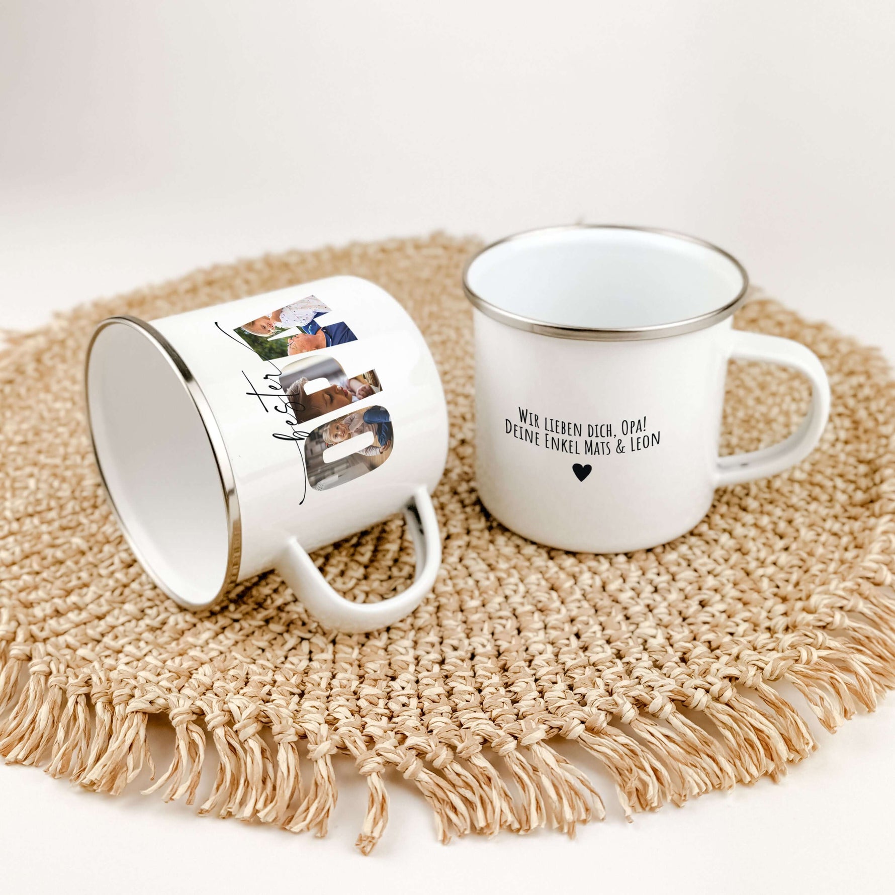 Emaille Tasse bester Opa-famprints-Emaille Tasse-Mach deinem Opa eine ganz besondere Freude mit unserer personalisierten Emaille Tasse bester Opa, die nicht nur seine Kaffeepausen verschönert, sondern auch ein einzigartiges Stück Erinnerung wird. Diese Ta