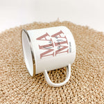 Emaille Tasse Mama seit-famprints-Emaille Tasse-Entdecke die perfekte Art, deiner Mama zu zeigen, wie viel sie dir bedeutet – mit unserer personalisierten Emaille Tasse „Mama seit“. Diese Tasse ist nicht nur ein praktisches Alltagsobjekt, sondern ein lieb