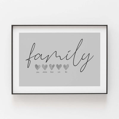 Familienposter 'Family' Herz Bestseller, BF alt, Familienposter, Personalisiertes Poster Personalisiertes Poster Größe: Digitaler Download Farbe: Polish Grey famprints