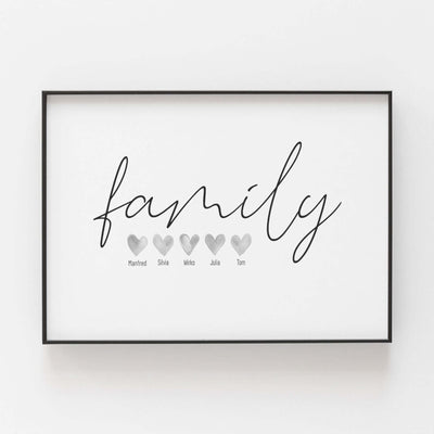 Familienposter 'Family' Herz Bestseller, BF alt, Familienposter, Personalisiertes Poster Personalisiertes Poster Größe: Digitaler Download Farbe: White famprints