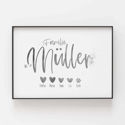 Familienposter 'Wasserfarbe' BF alt, Familienposter, Personalisiertes Poster, schwarz weiß Poster Personalisiertes Poster Größe: Digitaler Download famprints