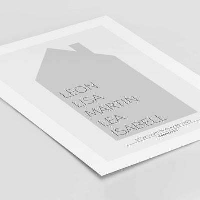 Familienposter mit Namen 'Haus' BF alt, Familienposter, Koordinaten Poster, Personalisiertes Poster, schwarz weiß Poster, Zuhause Poster Personalisiertes Poster Größe: Digitaler Download, 13x18cm, 21x30cm, 30x40cm, 40x50cm, 50x70cm, 61x91cm Farbe: White Smoke, White, Polish Grey, Stone Beige, Pale Rose, Fog Green famprints