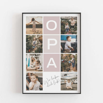 Fotocollage Opa Bestseller, BF alt, Foto Poster, Neuheit, Personalisiertes Poster Personalisiertes Poster Größe: Digitaler Download Farbe: Pale Rose famprints