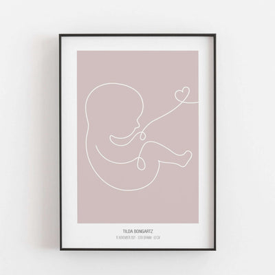 Geburtsposter Baby 'Herz' BF alt, Kinderposter, Neuheit, Personalisiertes Poster Personalisiertes Poster Größe: Digitaler Download Farbe: Pale Rose famprints
