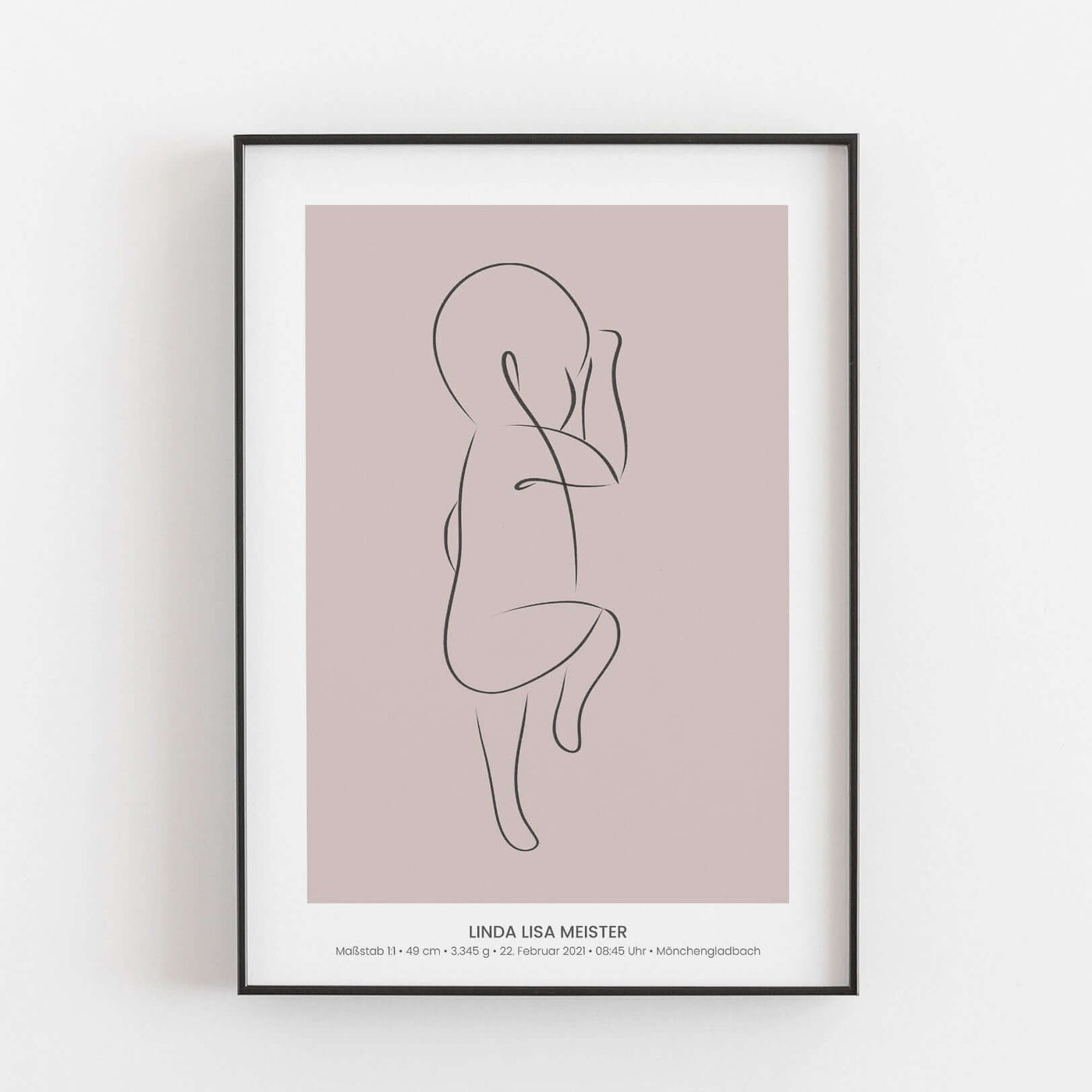 Geburtsposter Baby 'Art' - Maßstab 1:1 Bestseller, BF alt, Kinderposter, Neuheit, Personalisiertes Poster Personalisiertes Poster Größe: Digitaler Download Farbe: Pale Rose famprints