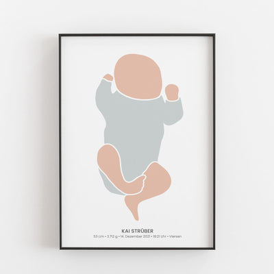 Geburtsposter Baby Illustration BF alt, Kinderposter, Neuheit, Personalisiertes Poster Personalisiertes Poster Größe: Digitaler Download Farbe: Fog Green famprints