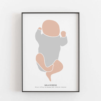 Geburtsposter Baby Illustration BF alt, Kinderposter, Neuheit, Personalisiertes Poster Personalisiertes Poster Größe: Digitaler Download Farbe: Polish Grey famprints