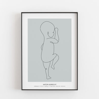 Geburtsposter Baby 'Line Art' - Maßstab 1:1 Bestseller, BF alt, Kinderposter, Neuheit, Personalisiertes Poster Personalisiertes Poster Größe: Digitaler Download Farbe: Fog Green famprints