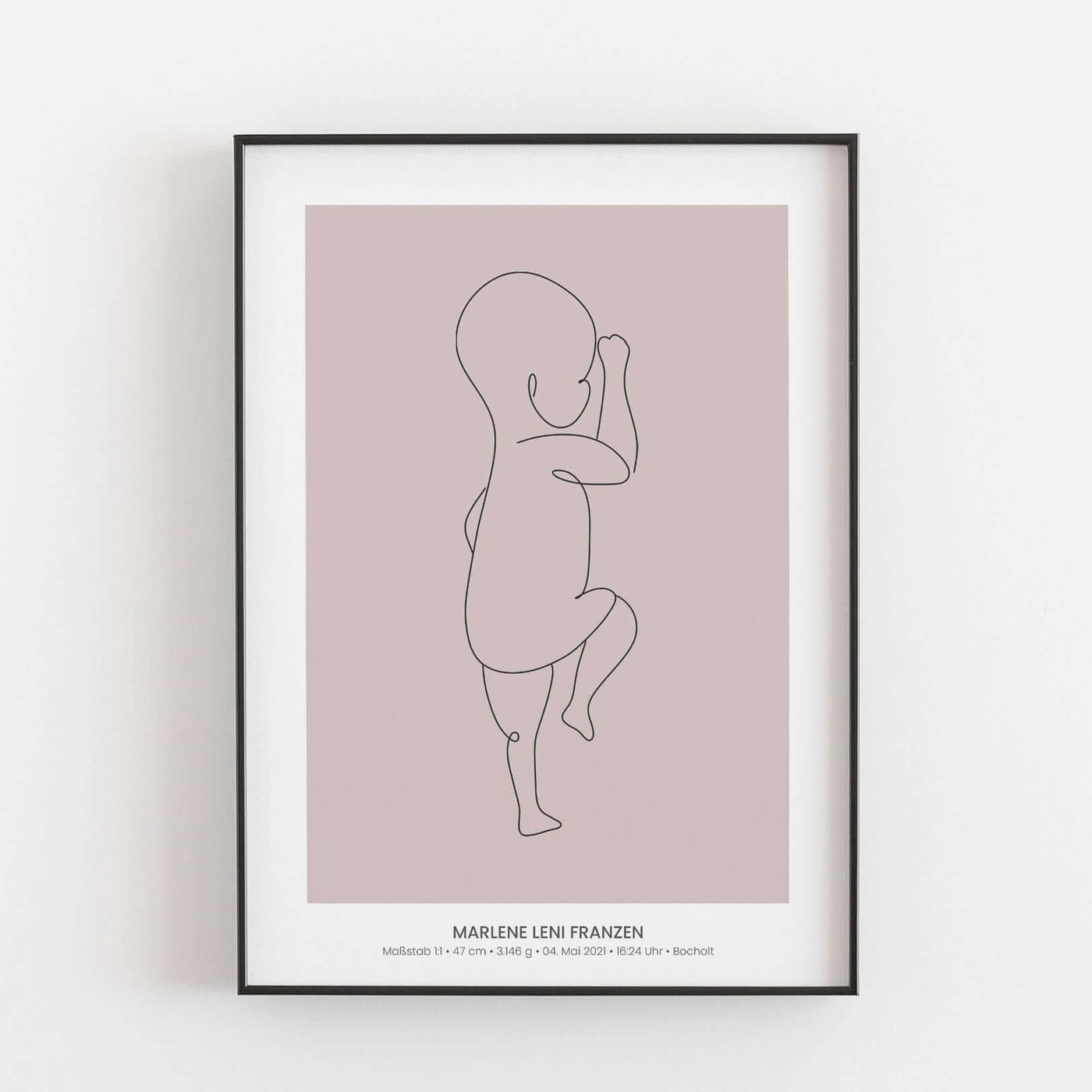 Geburtsposter Baby 'Line Art' - Maßstab 1:1 Bestseller, BF alt, Kinderposter, Neuheit, Personalisiertes Poster Personalisiertes Poster Größe: Digitaler Download Farbe: Pale Rose famprints