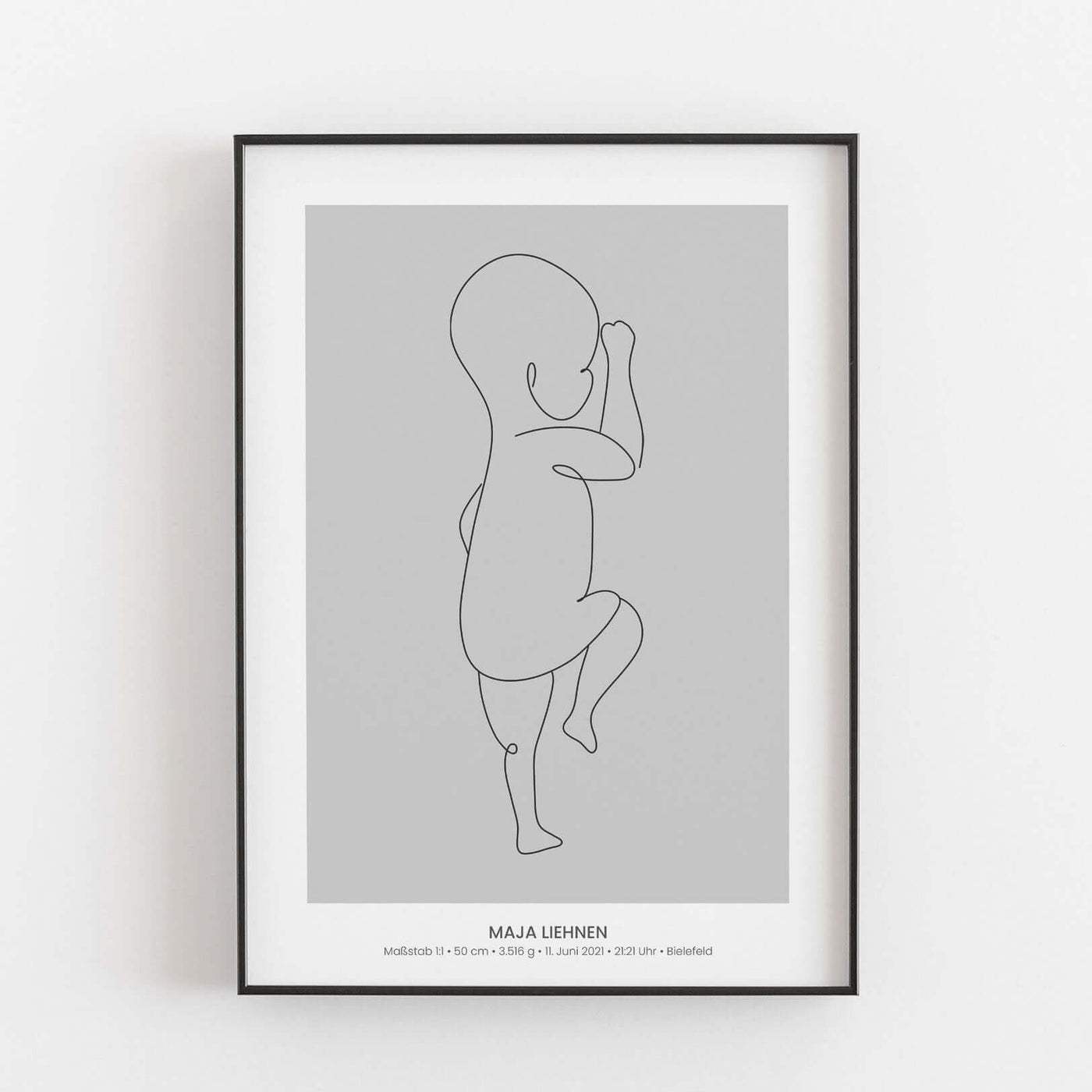 Geburtsposter Baby 'Line Art' - Maßstab 1:1 Bestseller, BF alt, Kinderposter, Neuheit, Personalisiertes Poster Personalisiertes Poster Größe: Digitaler Download Farbe: Polish Grey famprints