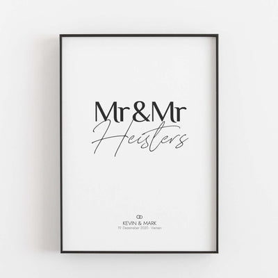 Hochzeit Poster Mr & Mr Bestseller, Liebe Poster, Personalisiertes Poster Personalisiertes Poster Größe: Digitaler Download Farbe: White famprints