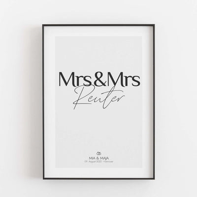 Hochzeit Poster Mrs & Mrs Bestseller, Liebe Poster, Personalisiertes Poster Personalisiertes Poster Größe: Digitaler Download Farbe: White Smoke famprints