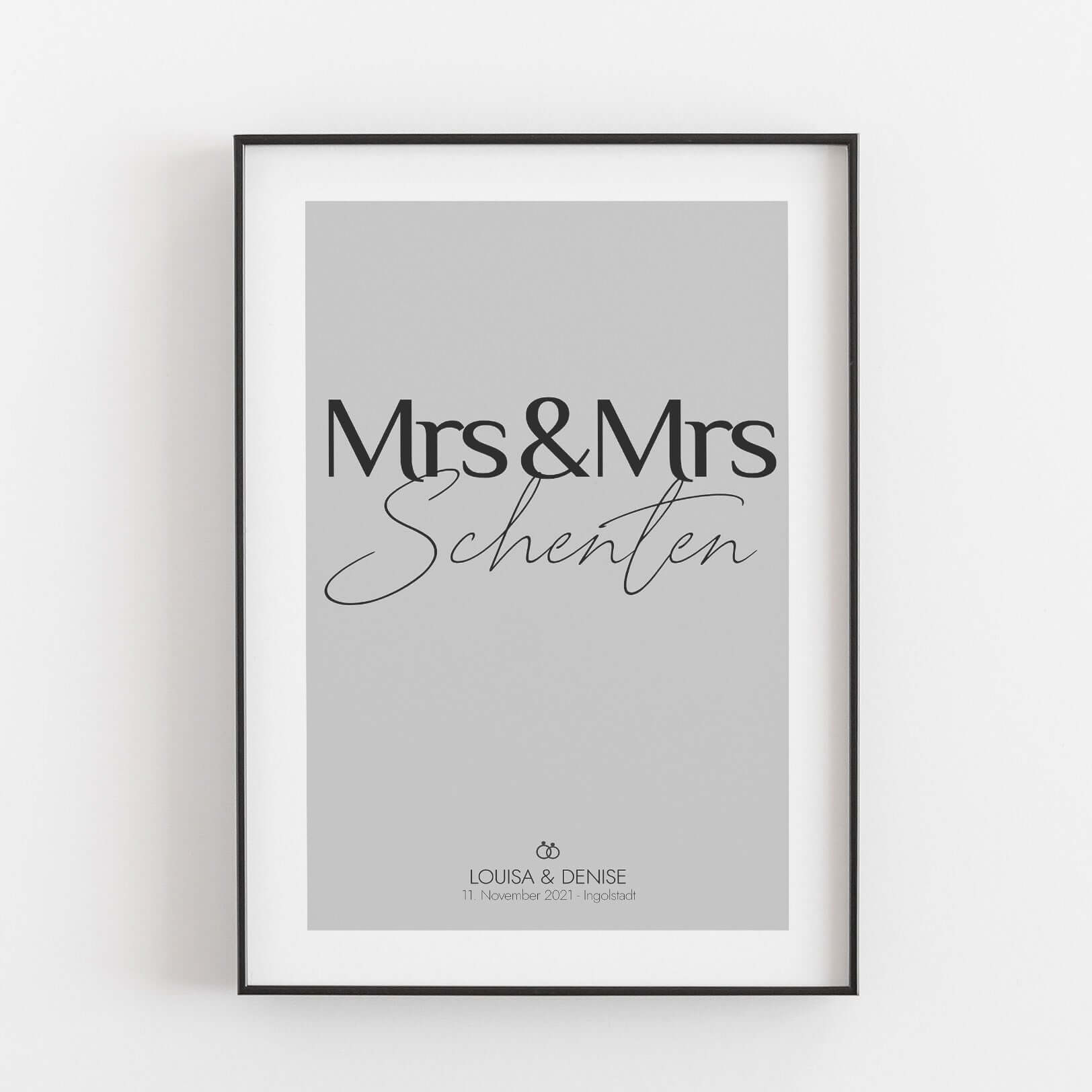Hochzeit Poster Mrs & Mrs Bestseller, Liebe Poster, Personalisiertes Poster Personalisiertes Poster Größe: Digitaler Download Farbe: Polish Grey famprints