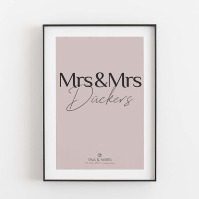 Hochzeit Poster Mrs & Mrs Bestseller, Liebe Poster, Personalisiertes Poster Personalisiertes Poster Größe: Digitaler Download Farbe: Pale Rose famprints