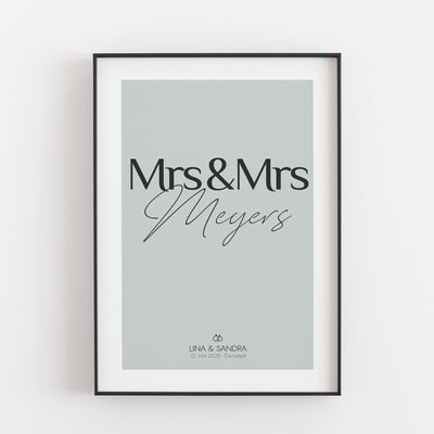 Hochzeit Poster Mrs & Mrs Bestseller, Liebe Poster, Personalisiertes Poster Personalisiertes Poster Größe: Digitaler Download Farbe: Fog Green famprints