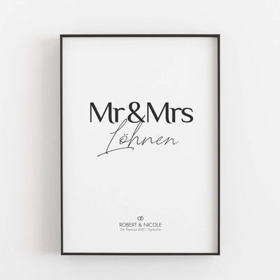 Hochzeit Poster Mr & Mrs Bestseller, Liebe Poster, Personalisiertes Poster Personalisiertes Poster Größe: Digitaler Download Farbe: White famprints