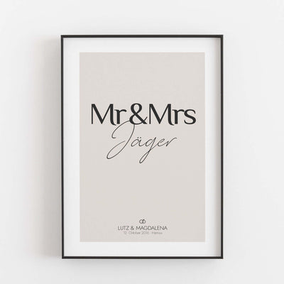 Hochzeit Poster Mr & Mrs Bestseller, Liebe Poster, Personalisiertes Poster Personalisiertes Poster Größe: Digitaler Download Farbe: Stone Beige famprints