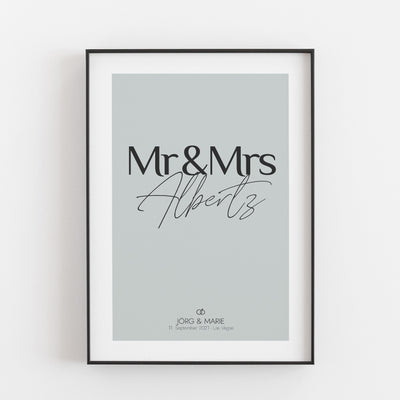 Hochzeit Poster Mr & Mrs Bestseller, Liebe Poster, Personalisiertes Poster Personalisiertes Poster Größe: Digitaler Download Farbe: Fog Green famprints