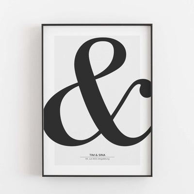 Hochzeitsposter '&' Liebe Poster, Neuheit, Personalisiertes Poster, schwarz weiß Poster Personalisiertes Poster Größe: Digitaler Download Farbe: White Smoke famprints