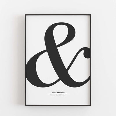 Hochzeitsposter '&' Liebe Poster, Neuheit, Personalisiertes Poster, schwarz weiß Poster Personalisiertes Poster Größe: Digitaler Download Farbe: White famprints