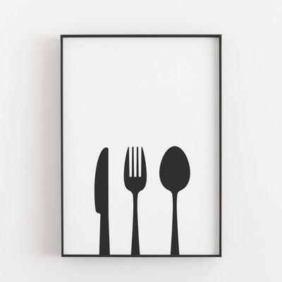 Küchenposter 'Besteck' Neuheit, schwarz weiß Poster Poster Größe: Digitaler Download Farbe: White famprints