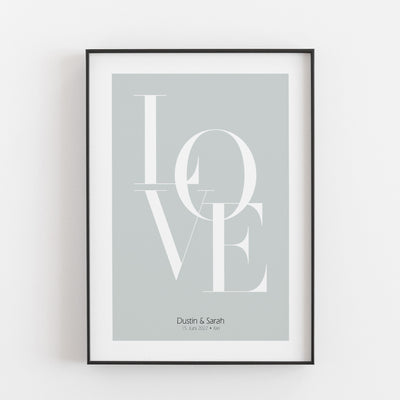 Love Poster mit Namen Liebe Poster, Neuheit, Personalisiertes Poster Personalisiertes Poster Größe: Digitaler Download Farbe: Fog Green famprints