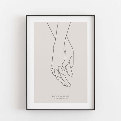 Poster 'Hände Line Art' BF alt, Liebe Poster, Personalisiertes Poster Personalisiertes Poster Größe: Digitaler Download Farbe: Stone Beige famprints